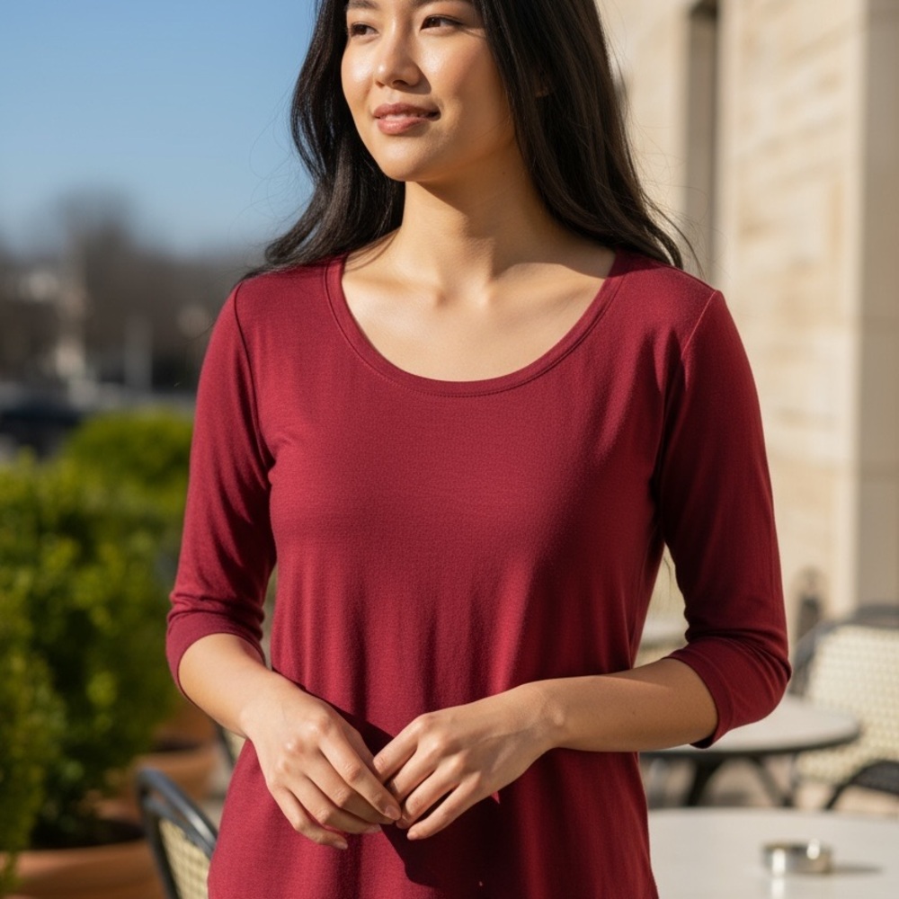 Maurices Burgundy 3/4 Sleeve Curved Hem Top small